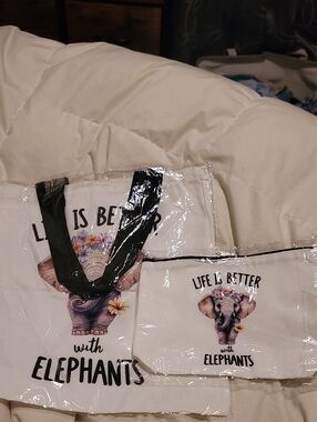 Canvas Tote & Pouch Set - 'Life is Better with Elephants'